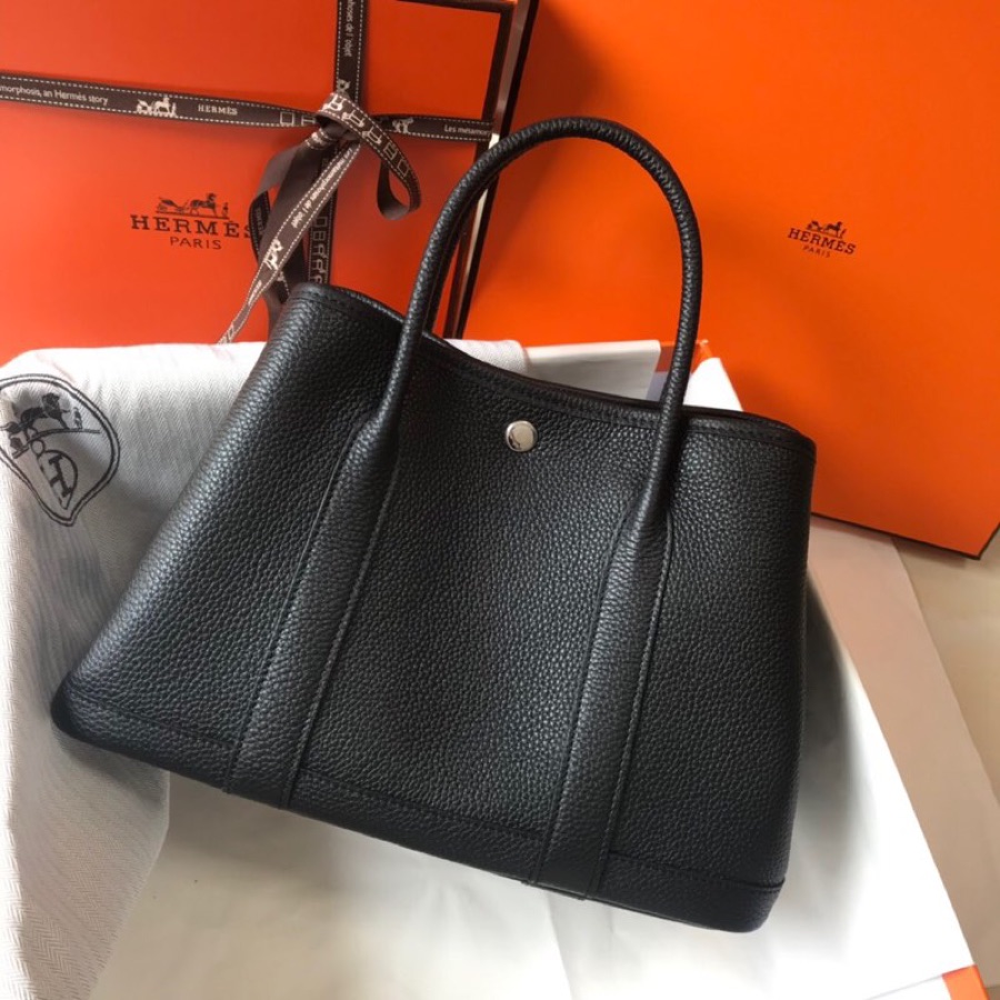 Hermes Garden Party 36cm Tote Handbag In Black Clemence Leather